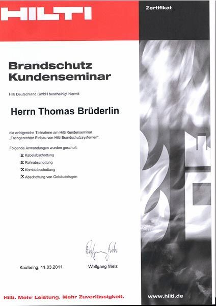 Zertifikat der Herzog GmbH (Ausbildungsbetrieb bzw. Hersteller-Schulung)