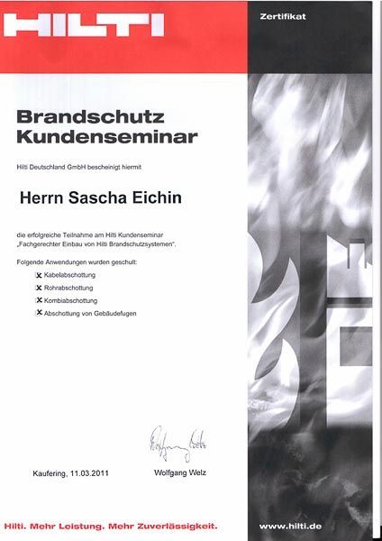 Zertifikat der Herzog GmbH (Ausbildungsbetrieb bzw. Hersteller-Schulung)