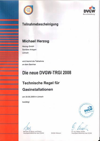Zertifikat der Herzog GmbH (Ausbildungsbetrieb bzw. Hersteller-Schulung)